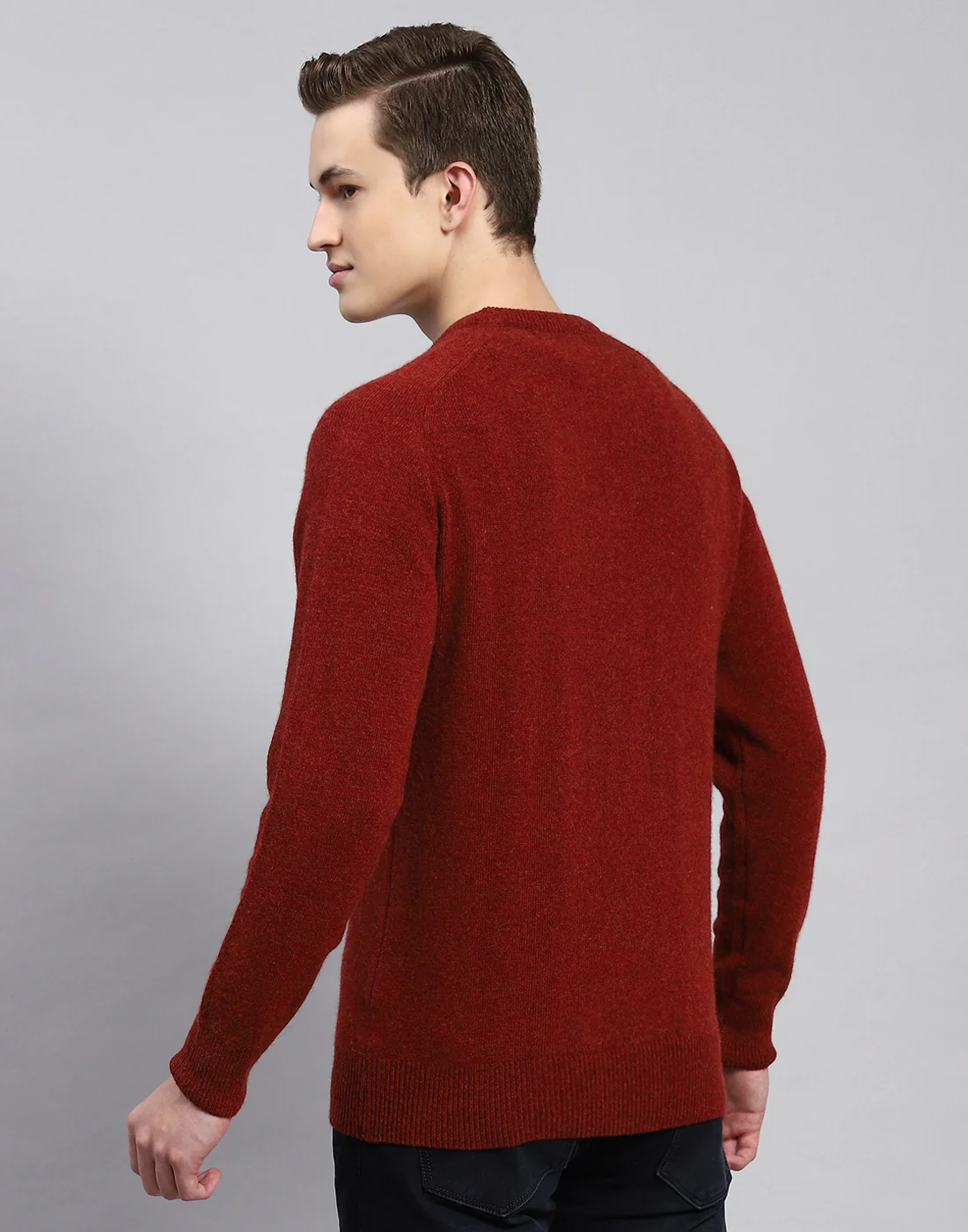 Men Maroon Solid V Neck Full Sleeve Pullover - Image 5