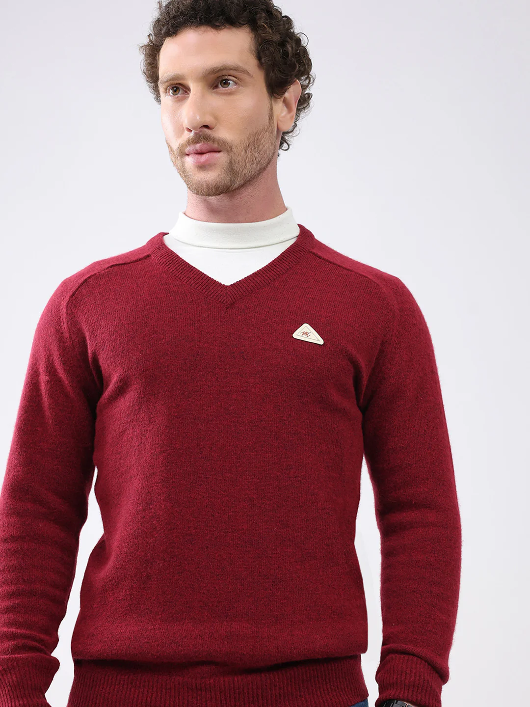 Men Maroon Solid V Neck Full Sleeve Pullover - Image 6