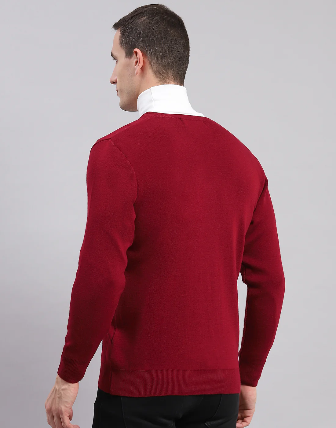 Men Maroon Solid V Neck Full Sleeve Sweaters/Pullovers - Image 6