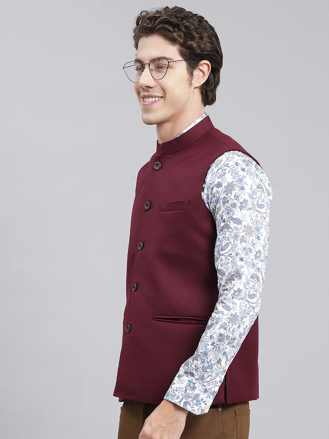 Men Maroon Solid Wool blend Coat - Image 4