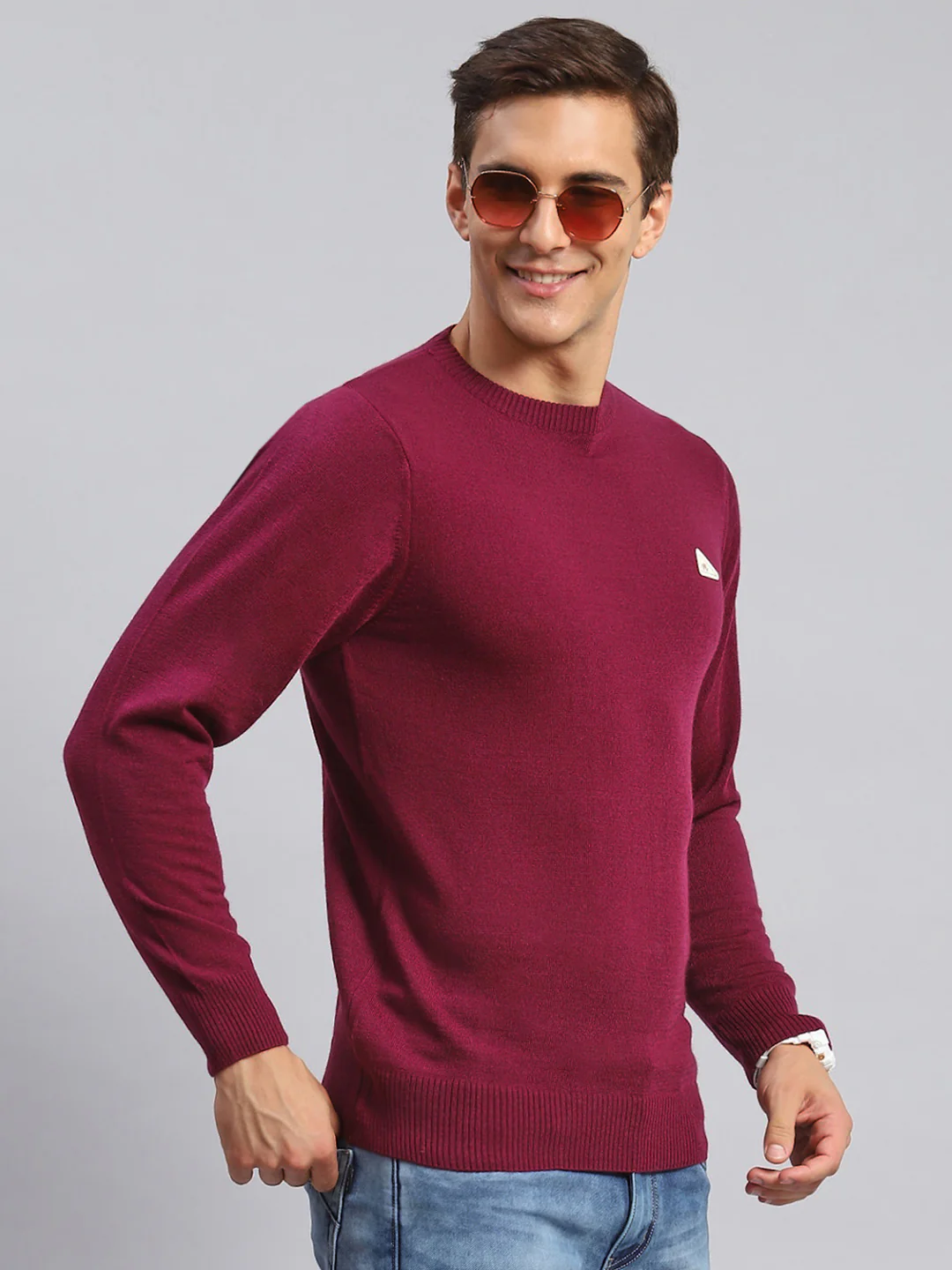 Men Maroon Solid Wool blend Pullover - Image 3