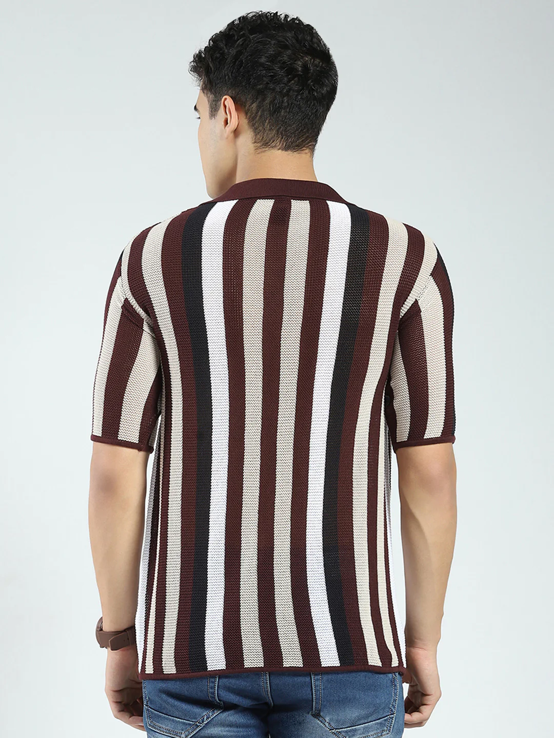 Rock.it Men Maroon Stripe Collar Half Sleeve Shirt - Image 5