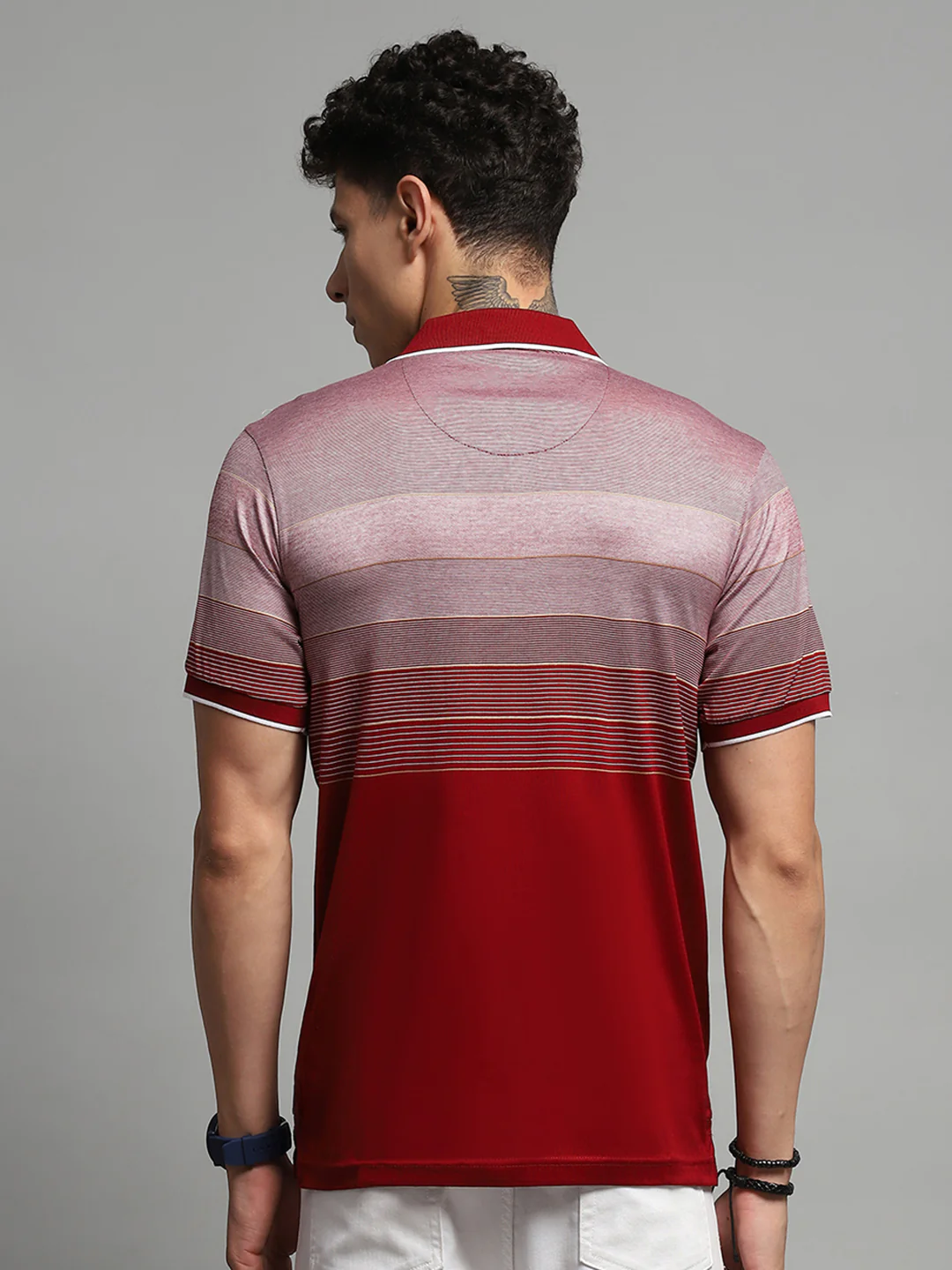 Luxuria Men Maroon Stripe Collar Half Sleeve T-Shirt - Image 5