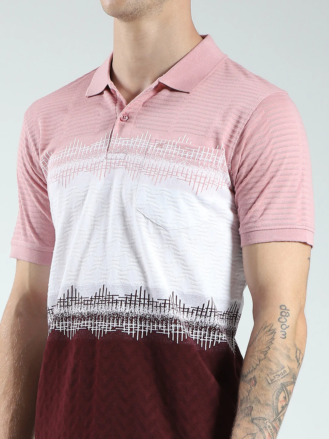 Men Maroon Stripe Collar Half Sleeve T-Shirt - Image 6
