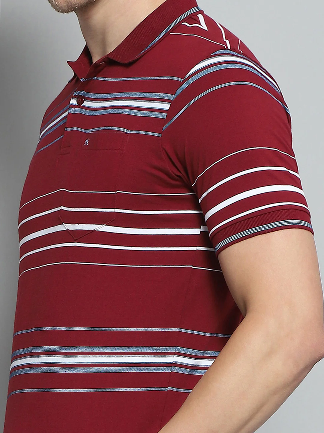Men Maroon Stripe Collar Half Sleeve T-Shirt - Image 7