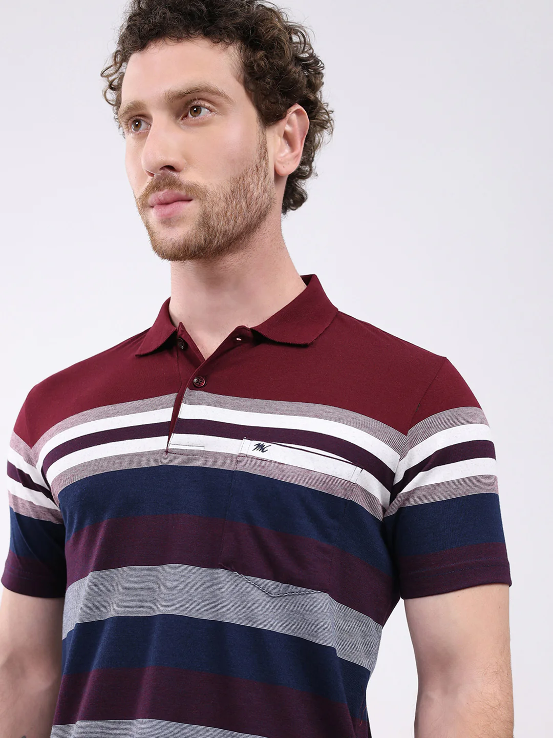 Men Maroon Stripe Collar Half Sleeve T-Shirt - Image 6