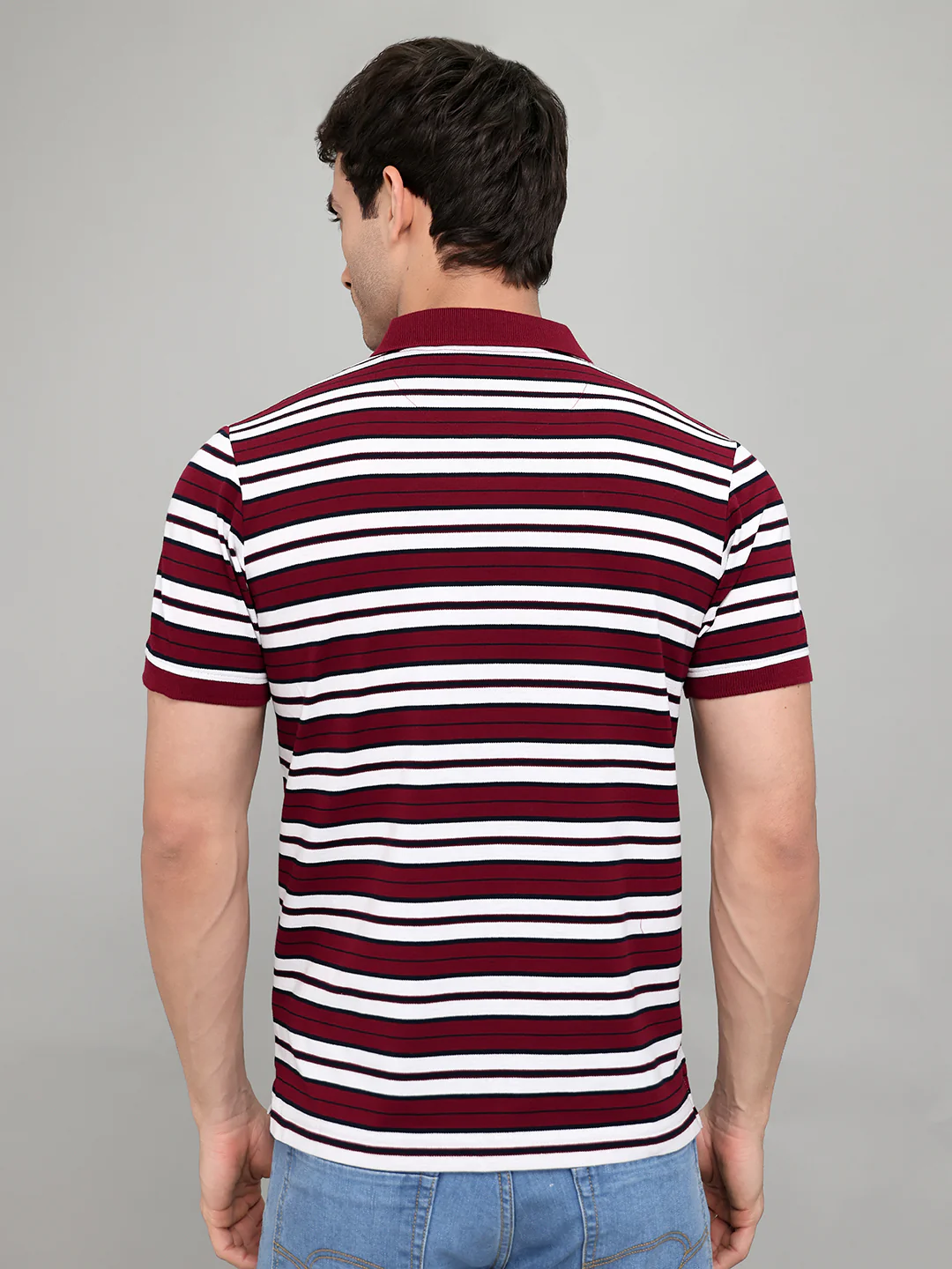 Men Maroon Stripe Collar Half Sleeve T-Shirt - Image 5