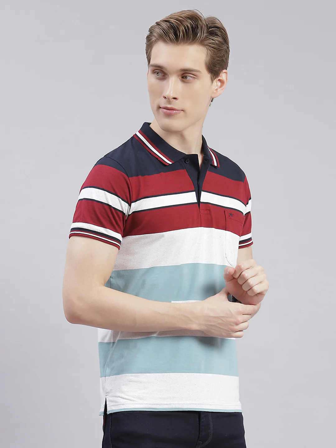 Men Maroon Stripe Collar Half Sleeve T-Shirts - Image 4