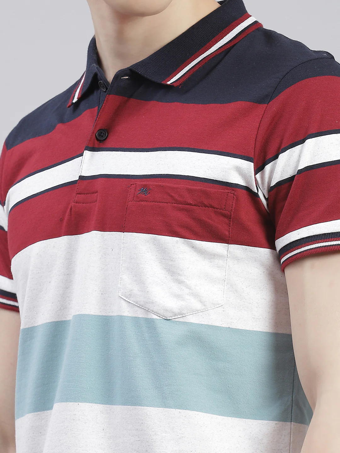 Men Maroon Stripe Collar Half Sleeve T-Shirts - Image 6