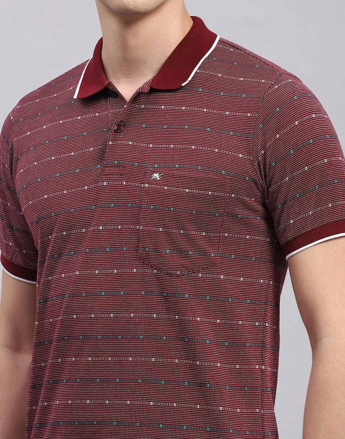 Men Maroon Stripe Collar Neck Half Sleeve T-Shirt - Image 6
