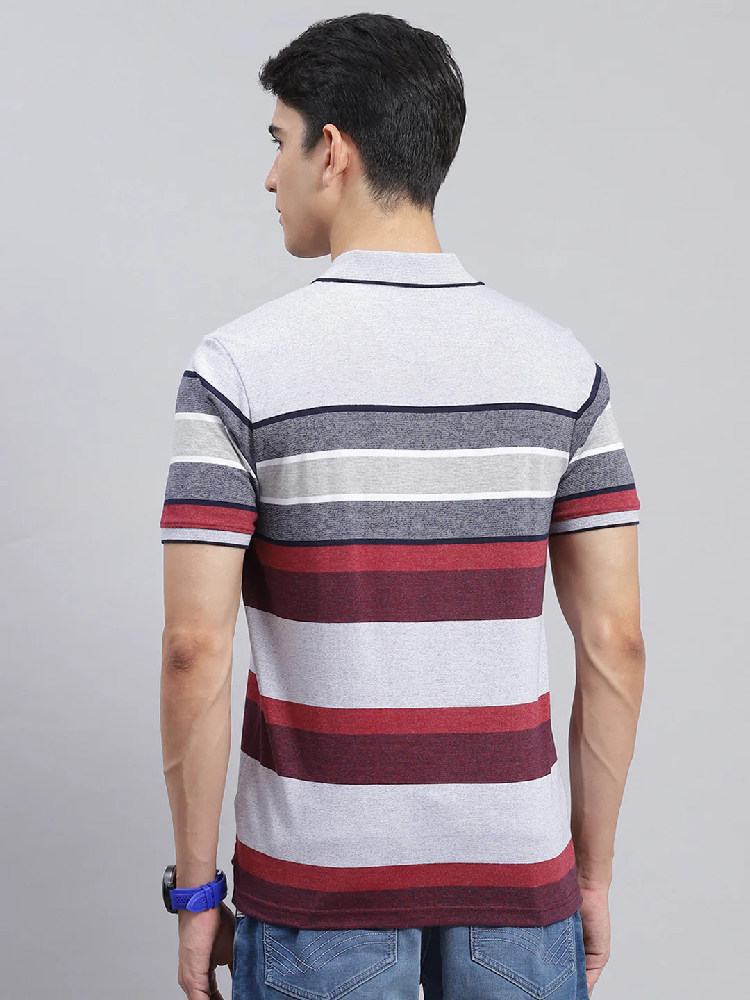 Men Maroon Stripe Cotton Blend T-Shirt - Image 5