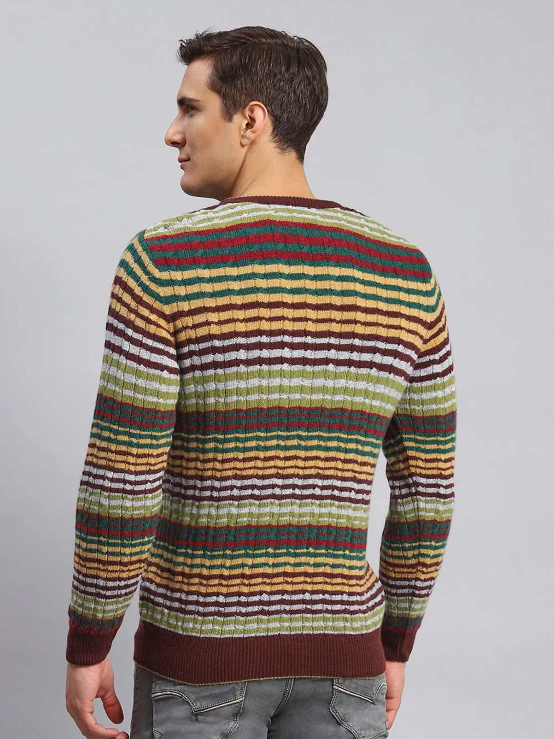 Men Maroon Stripe Lamb wool Pullover - Image 5