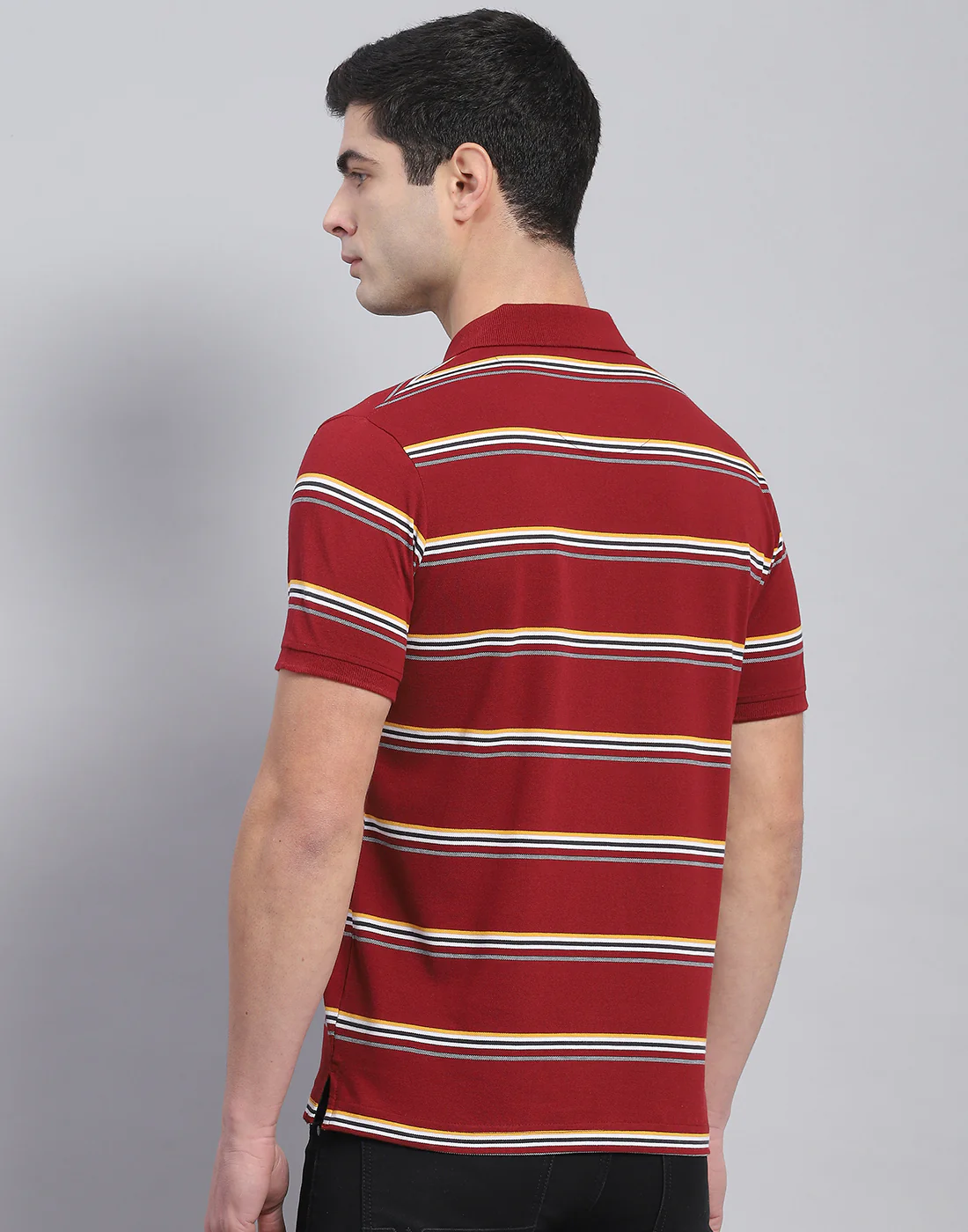 Men Maroon Stripe Polo Collar Half Sleeve T-Shirt - Image 6