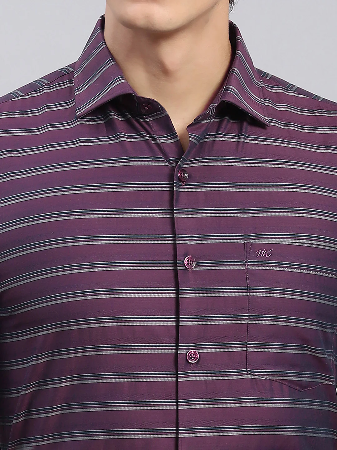 Men Maroon Stripe Spread Collar Full Sleeve Shirts - Image 7