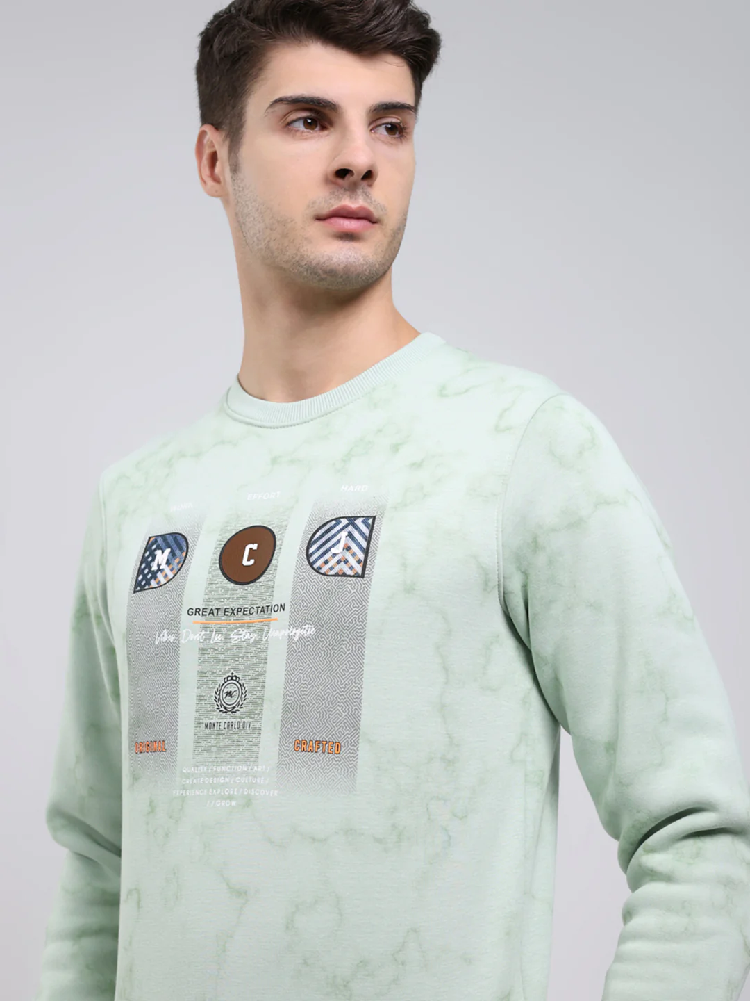 Men Mint Green Printed Round Neck Full Sleeve Sweatshirt - Image 6