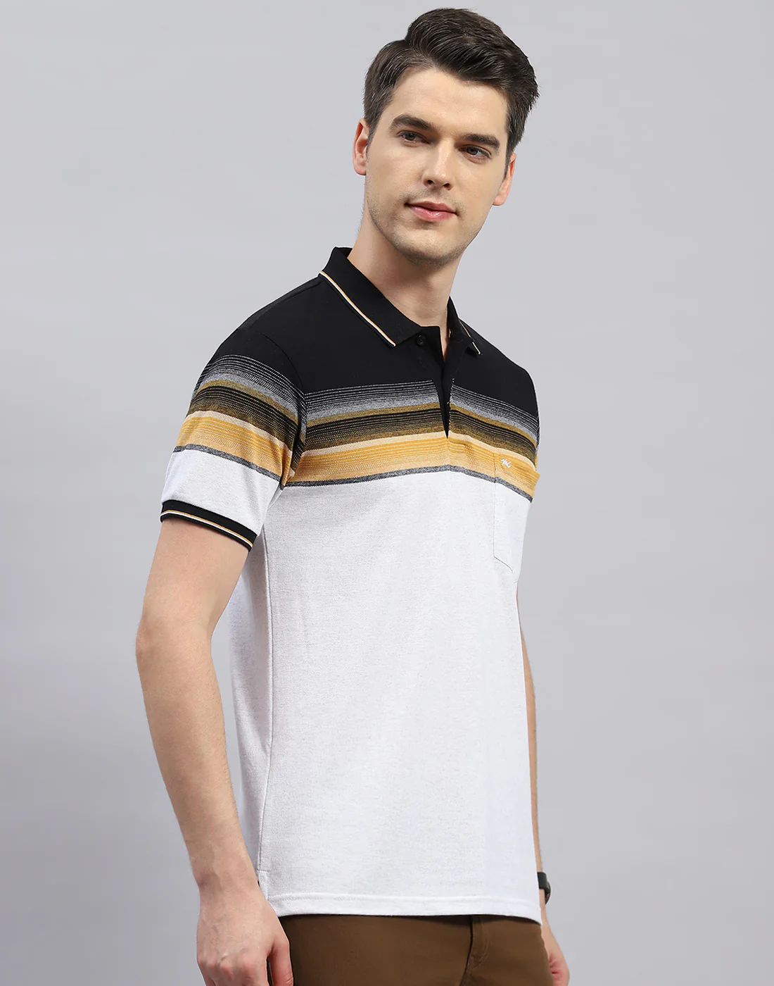 Men Multi Color Stripe Polo Collar Half Sleeve T-Shirt - Image 4