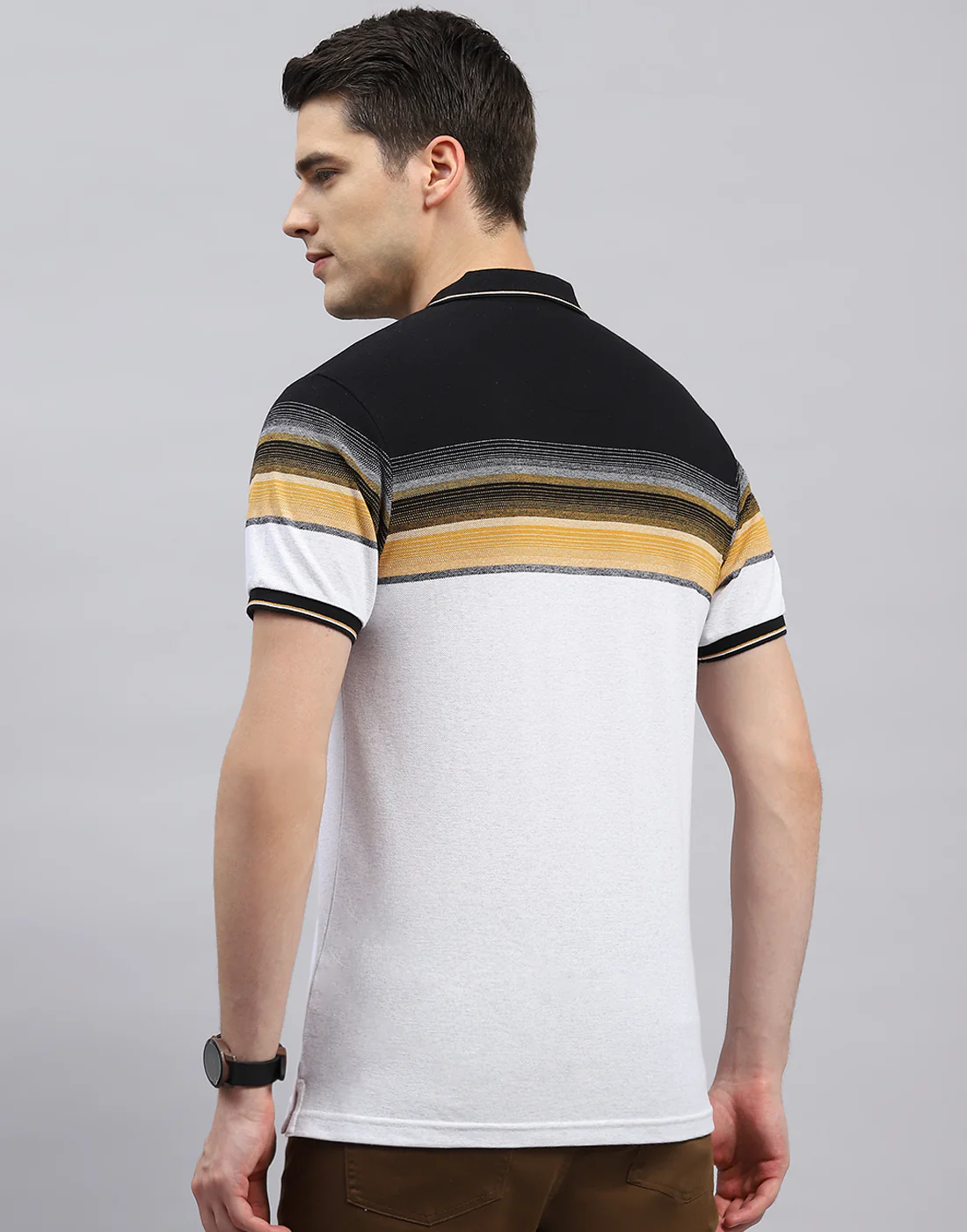 Men Multi Color Stripe Polo Collar Half Sleeve T-Shirt - Image 5