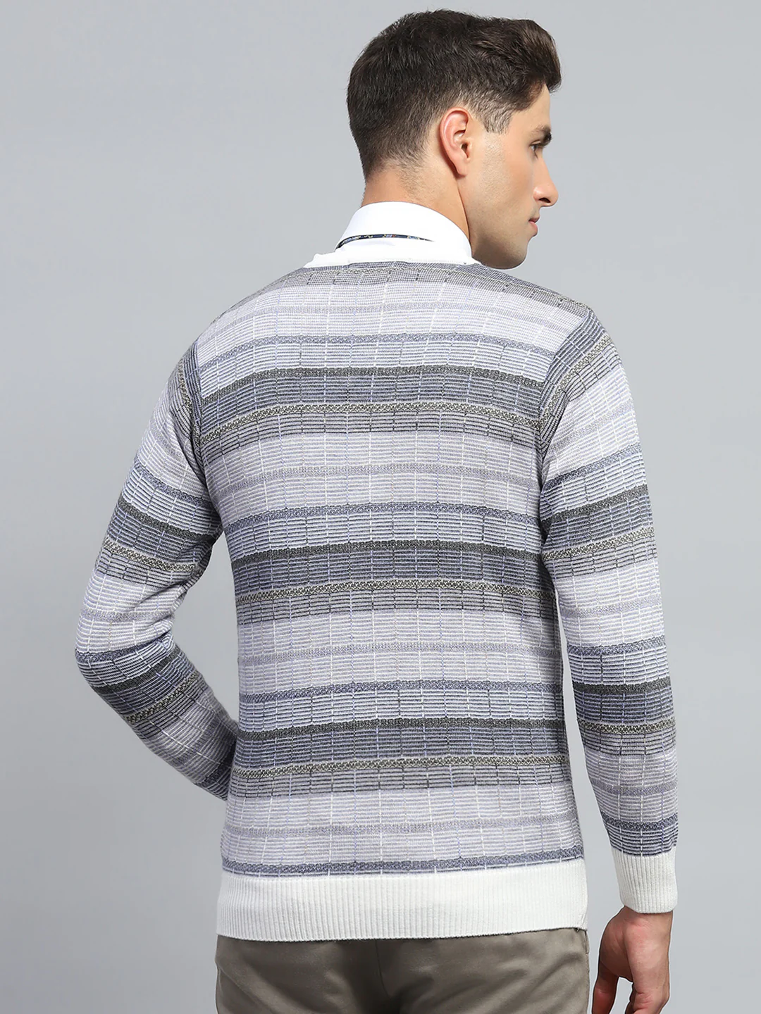 Men Multicolor Check V Neck Full Sleeve Pullover - Image 5