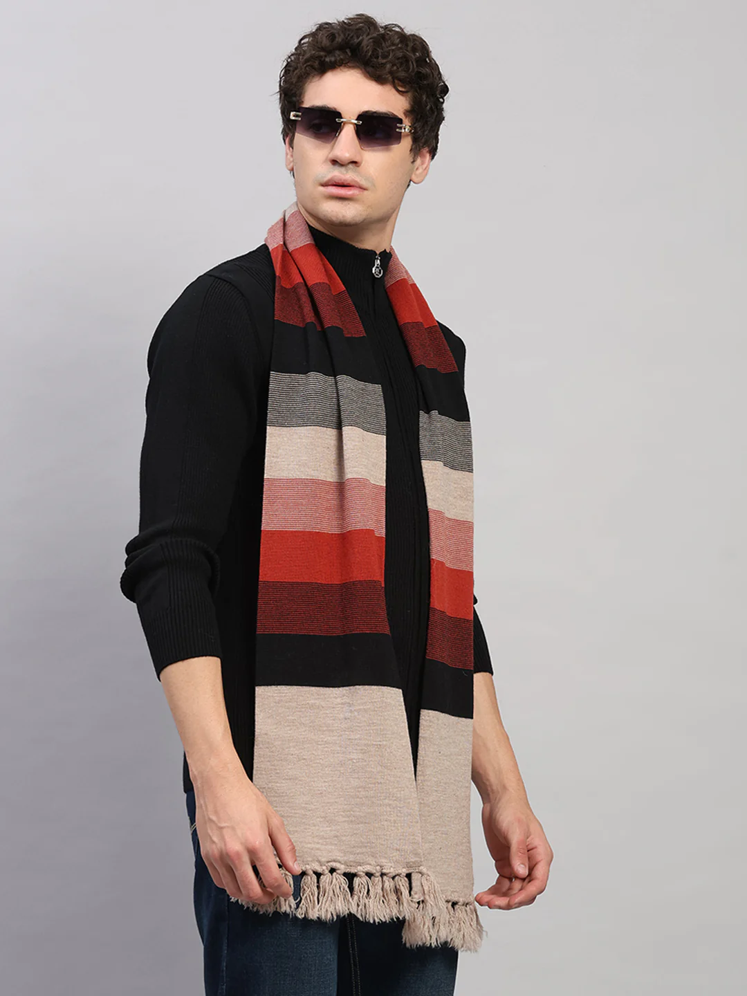 Men Multicolor Printed Pure Wool Muffler - Image 4