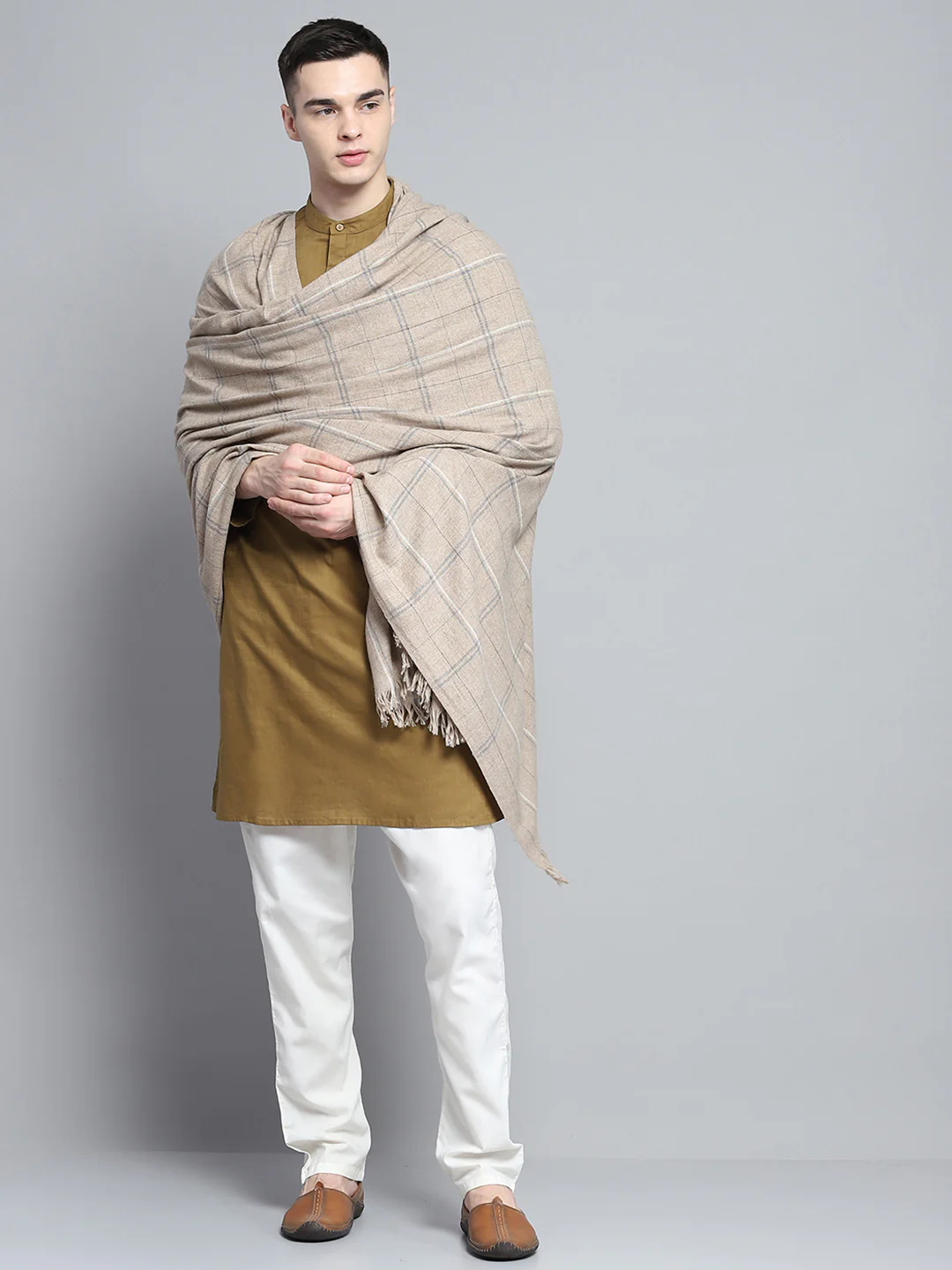 Men Multicolor Self Design Lohi Shawl - Image 2