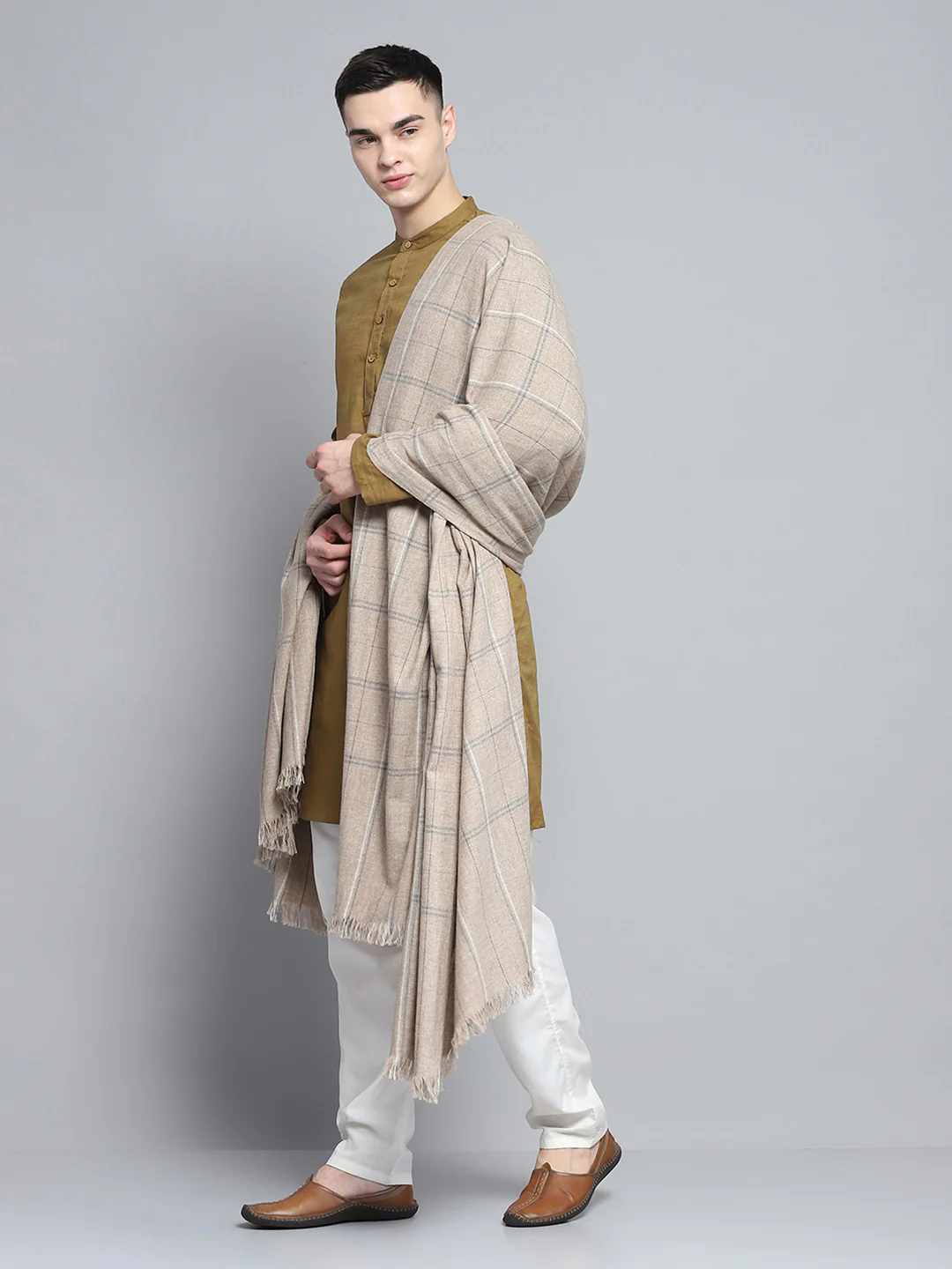 Men Multicolor Self Design Lohi Shawl - Image 3