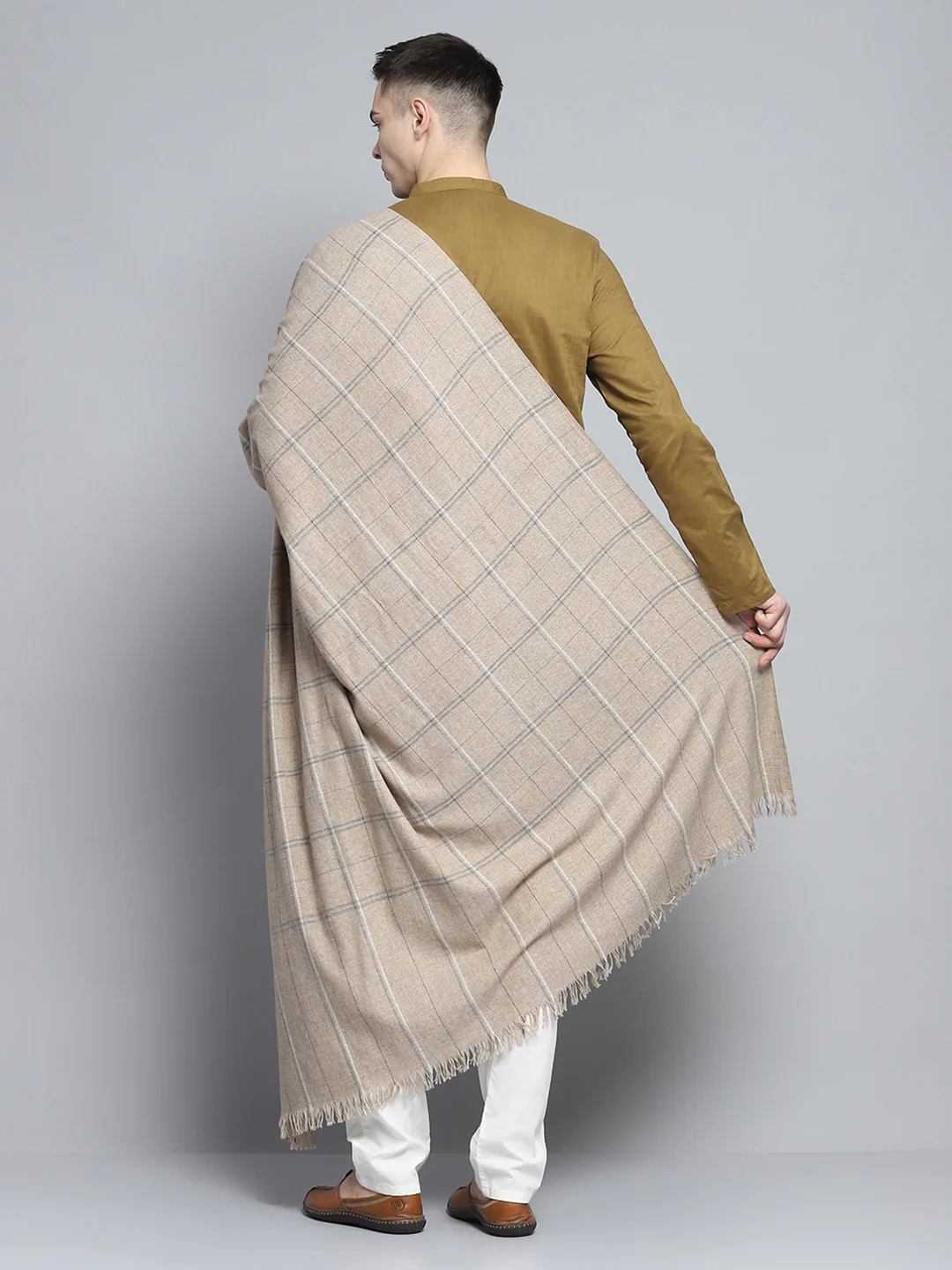 Men Multicolor Self Design Lohi Shawl - Image 5