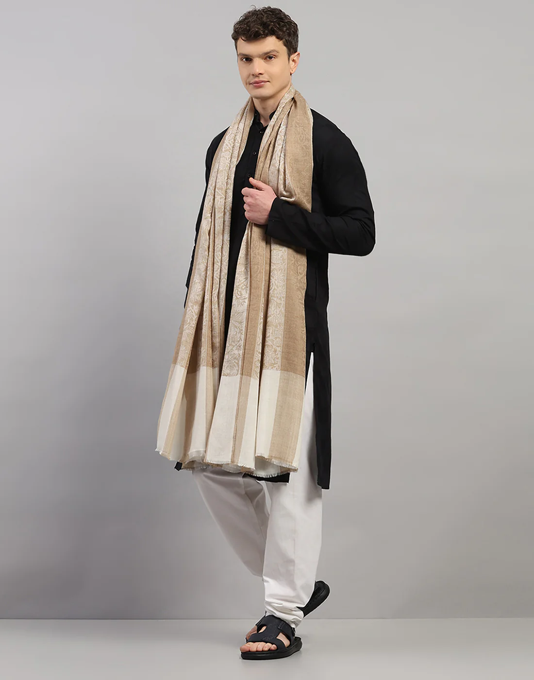 Men Multicolor Self Design   Lohi Shawl - Image 2