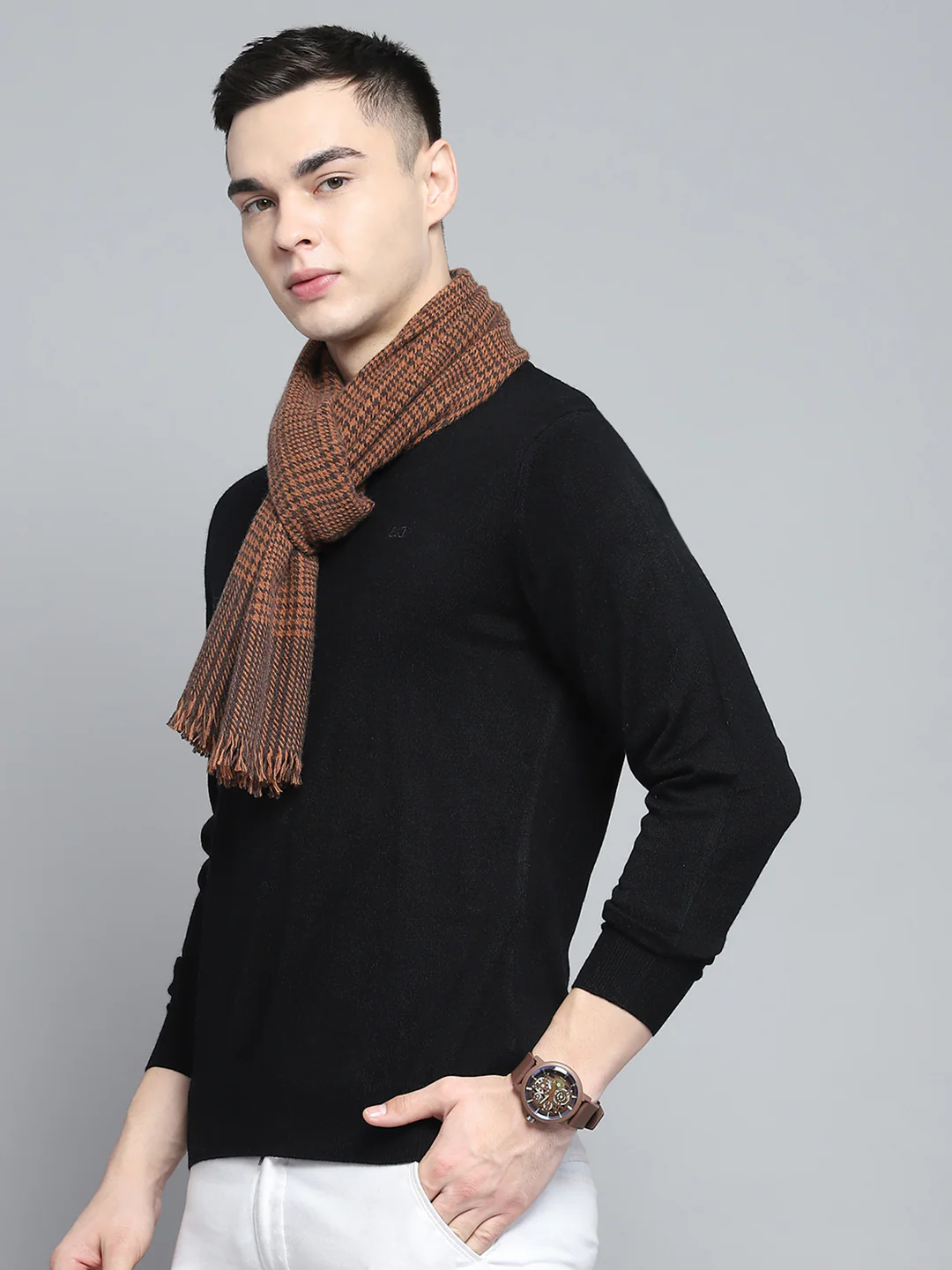 Men Multicolor Self Design Muffler - Image 3