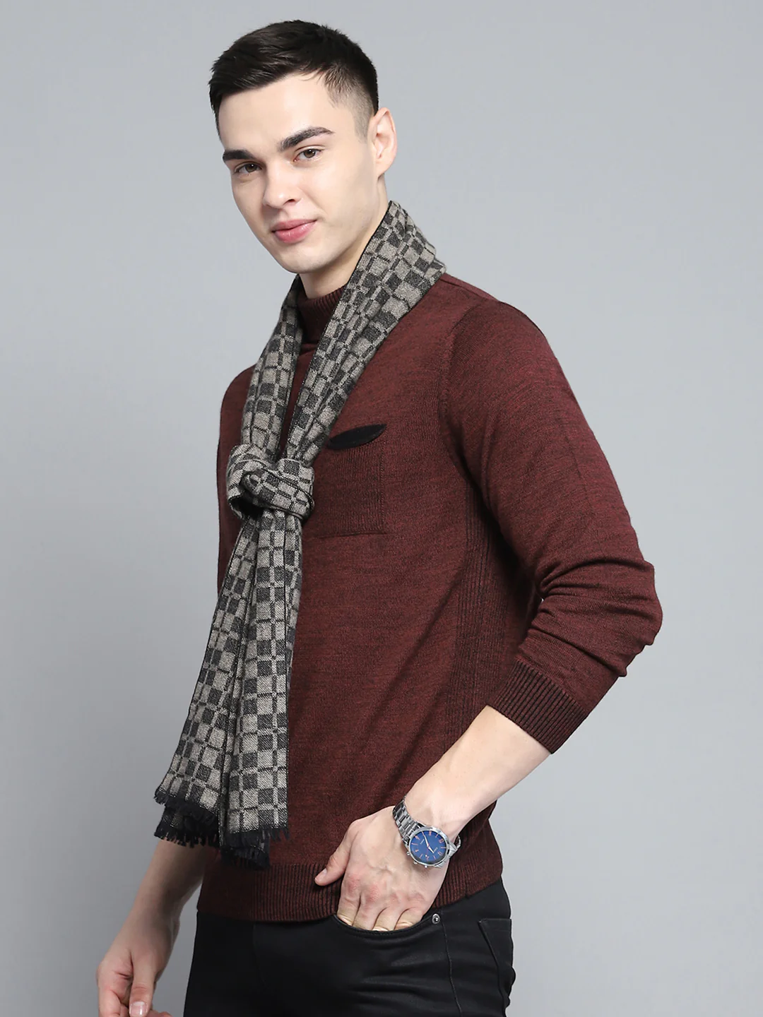 Men Multicolor Self Design Muffler - Image 3