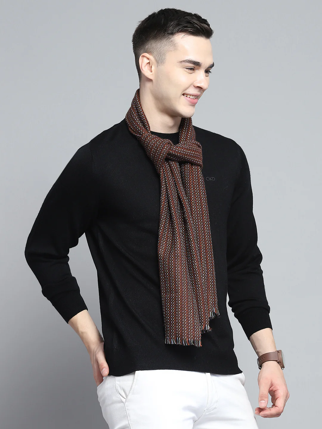 Men Multicolor Self Design Muffler - Image 4