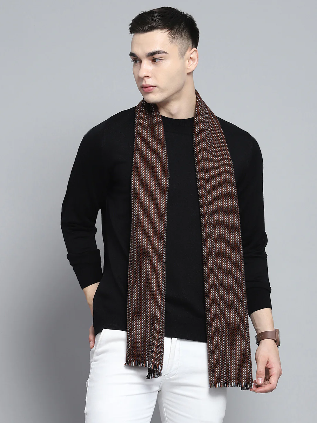 Men Multicolor Self Design Muffler - Image 5
