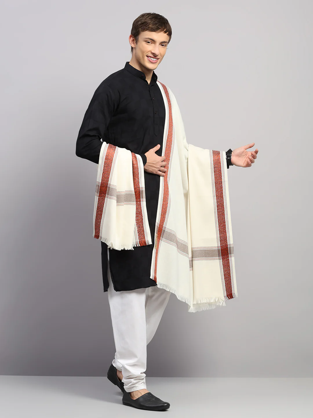 Men Multicolor Self Design Wool Lohi Shawl - Image 4