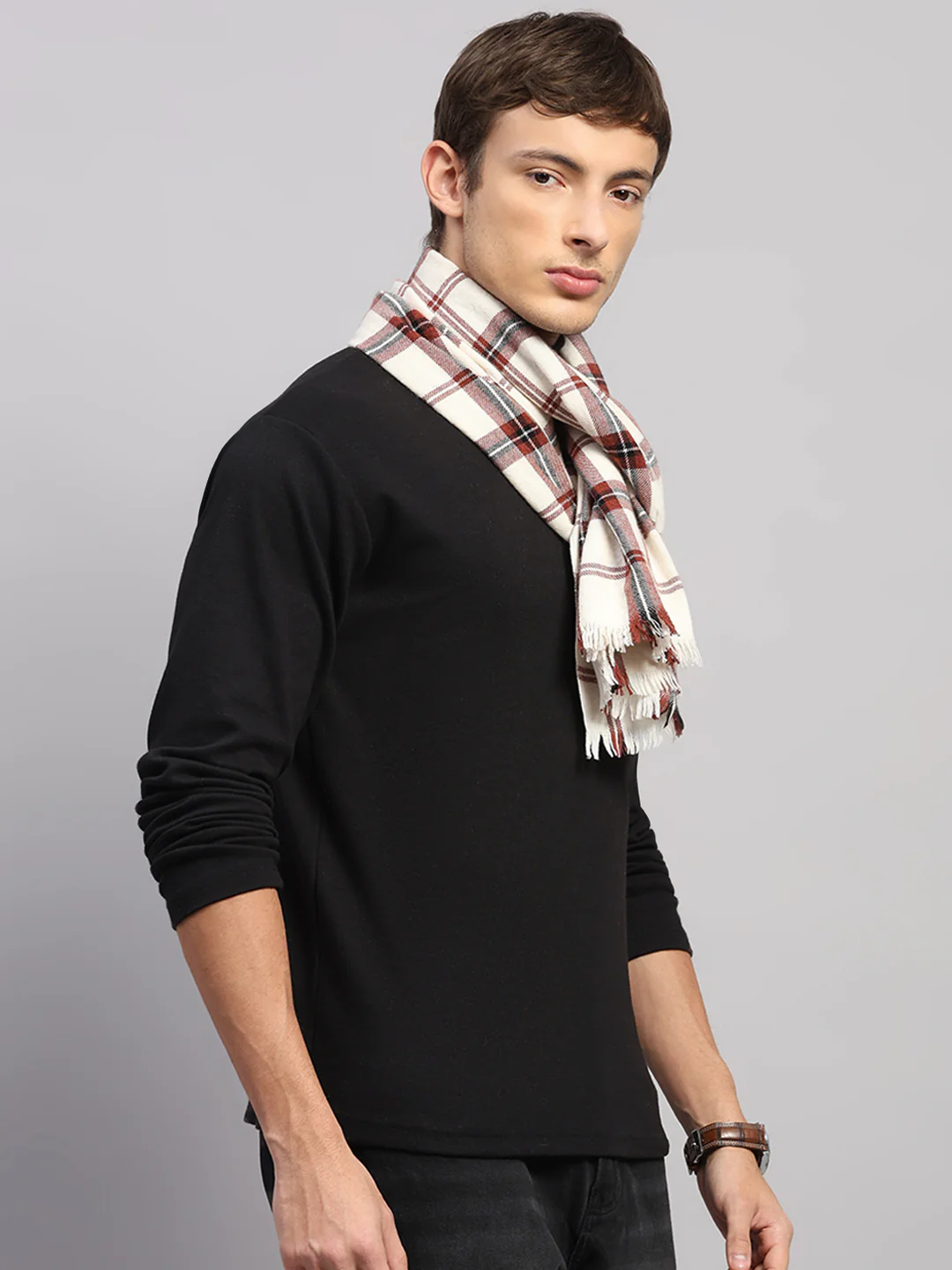 Men Multicolor Self Design Wool Muffler - Image 4