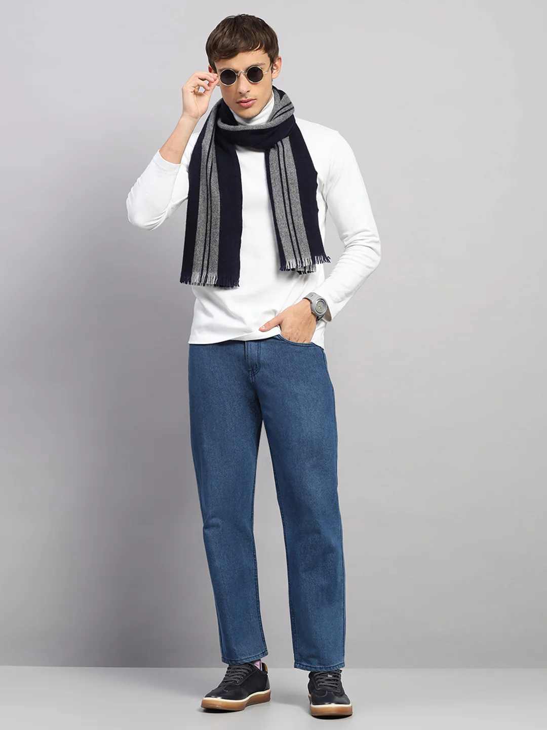 Men Multicolor Self Design Wool Muffler - Image 2