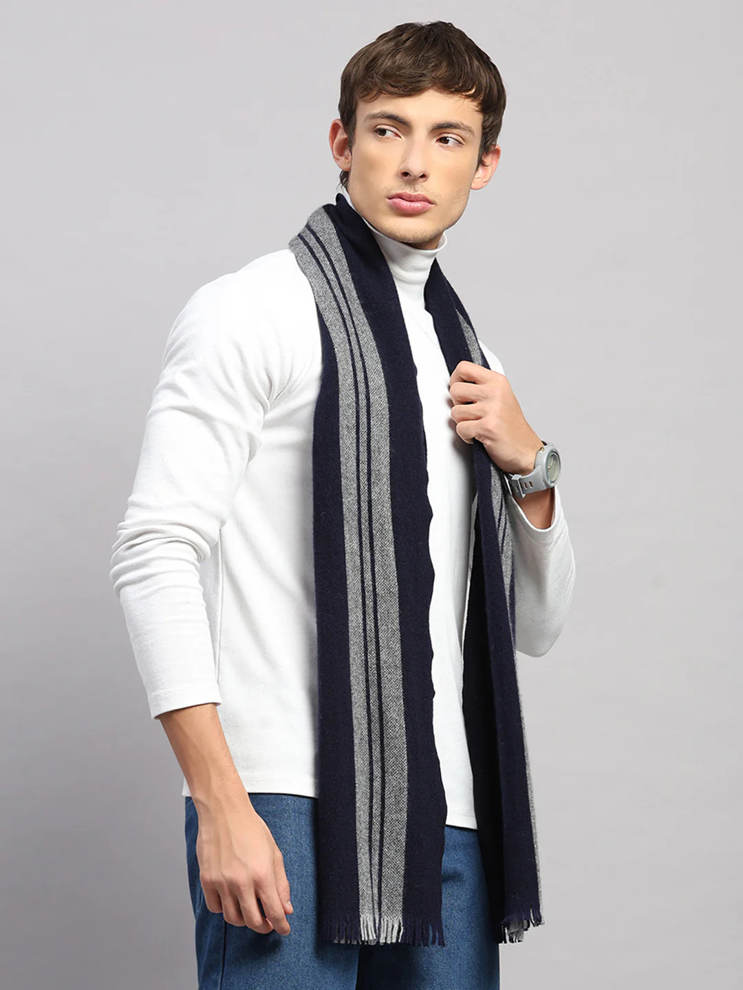 Men Multicolor Self Design Wool Muffler - Image 4