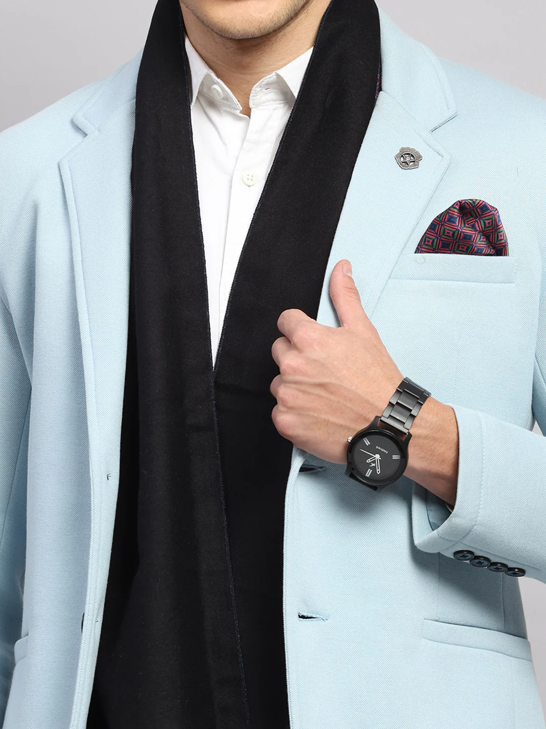 Men Multicolor Self Design Wool Muffler - Image 5