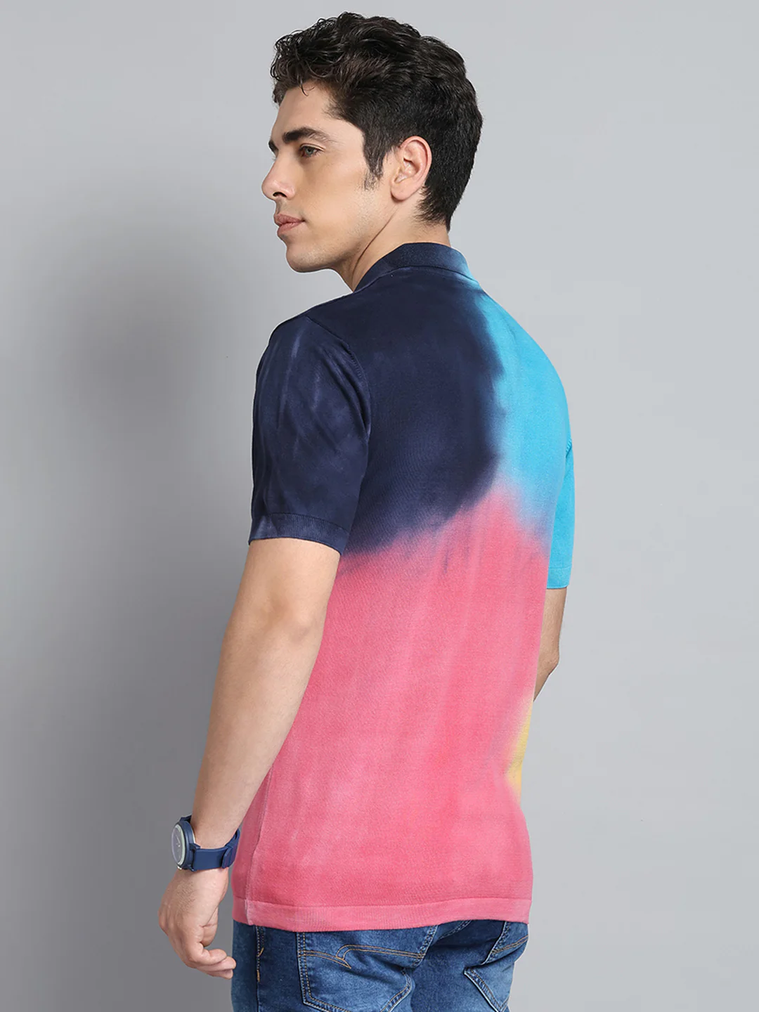 Men Multicolor Solid Collar Half Sleeve T-Shirt - Image 5