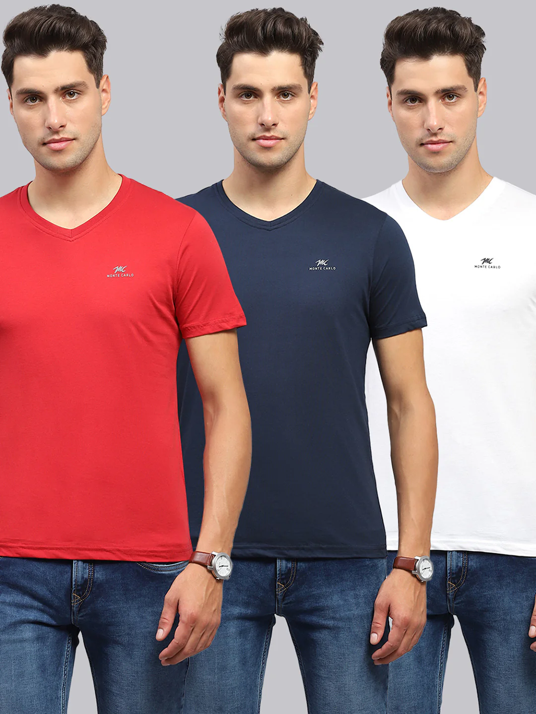 Men Multicolor Solid V Neck Half Sleeve T-Shirt (Pack of 3) - Image 2