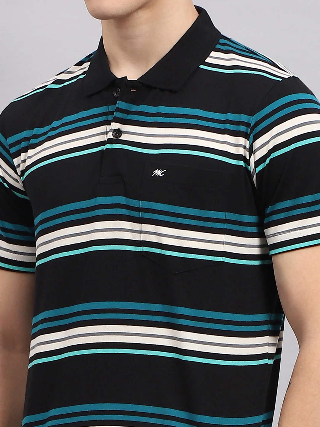 Men Multicolor Stripe Collar Half Sleeve T-Shirt - Image 7