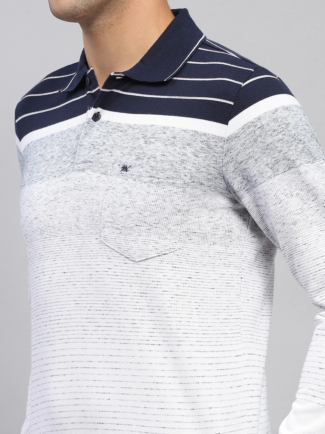 Men Multicolor Stripe Polo Collar Full Sleeve T-Shirt - Image 6