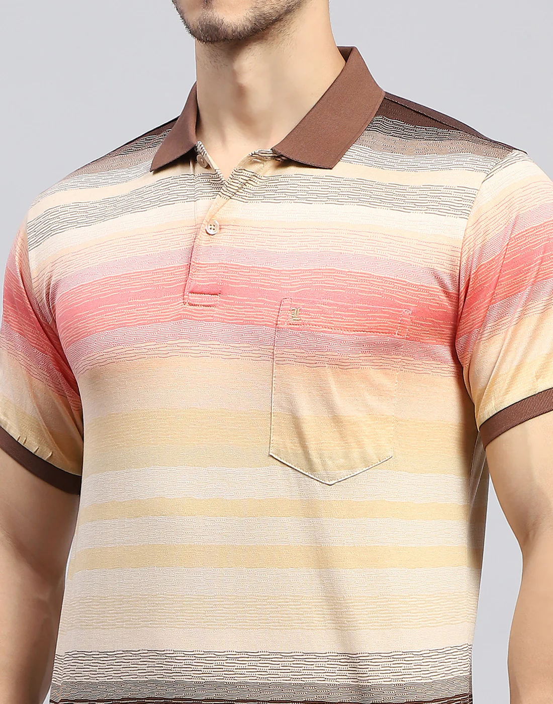 Men Multicolor Stripe Polo Collar Half Sleeve T-Shirt - Image 7
