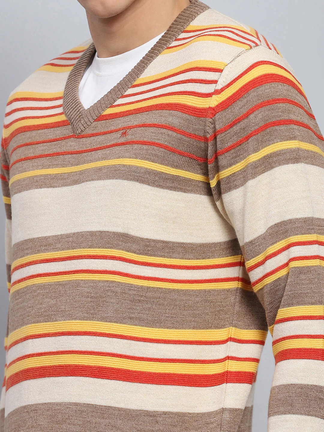 Men Multicolor Stripe V Neck Full Sleeve Pullover - Image 6