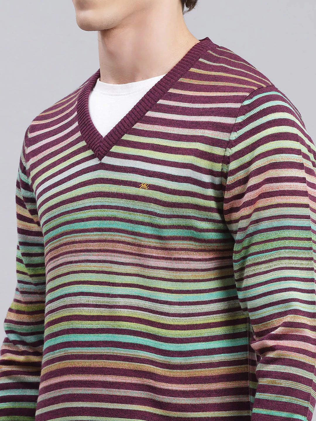 Men Multicolor Stripe Wool blend Pullover - Image 6
