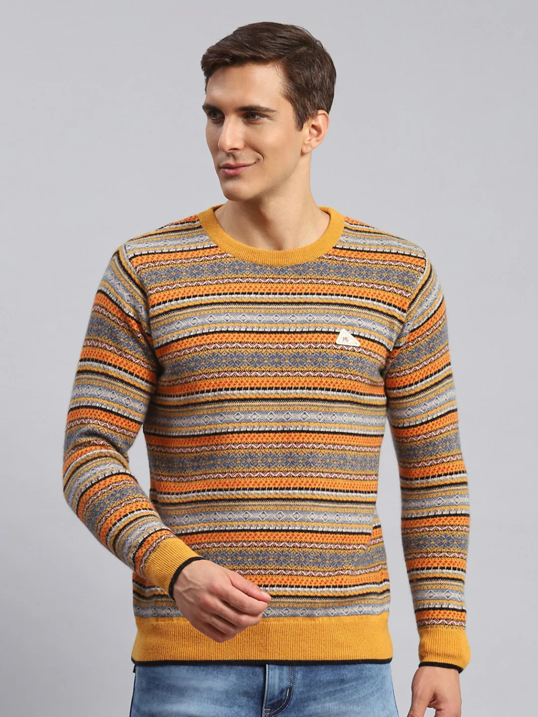 Men Mustard Jaquard Lamb wool Pullover - Image 2