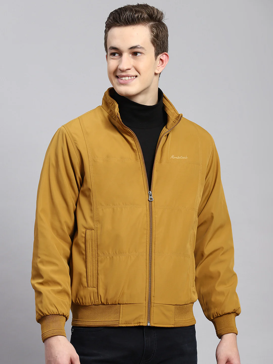 Men Mustard Plain Jacket - Image 2