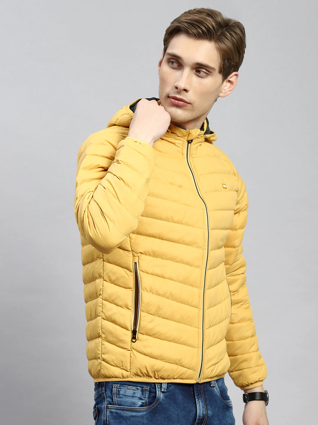Men Mustard Plain Jacket - Image 3