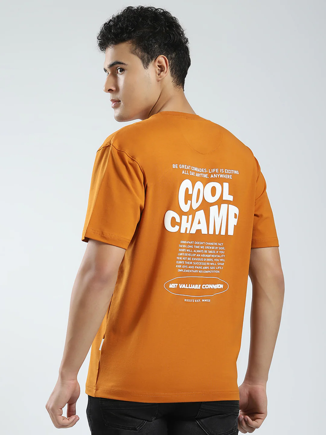 Rock.it Men Mustard Printed Round Neck Half Sleeve T-Shirt - Image 5