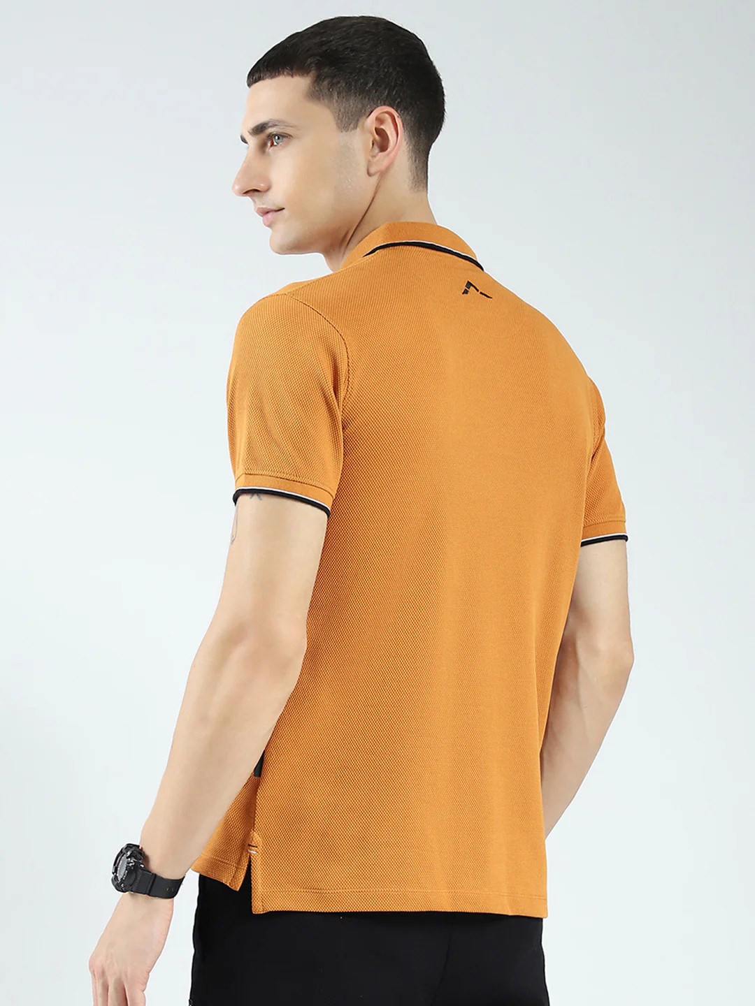 Rock.it Men Mustard Self Design Collar Half Sleeve T-Shirt - Image 5