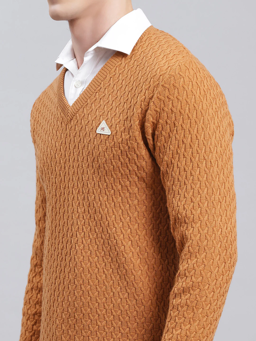 Men Mustard Self Design Wool blend Pullover - Image 6
