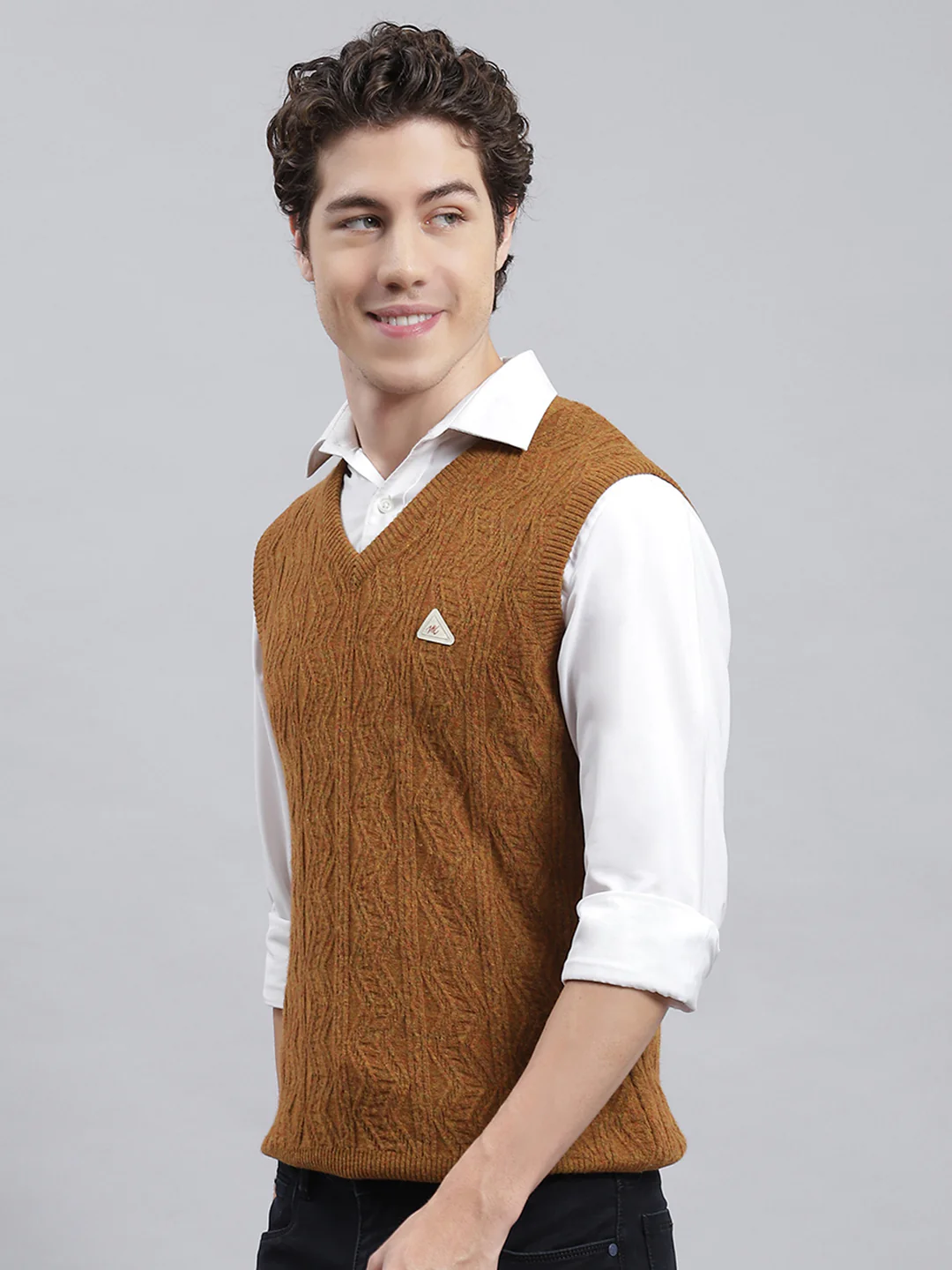 Men Mustard Self Sweater - Image 4